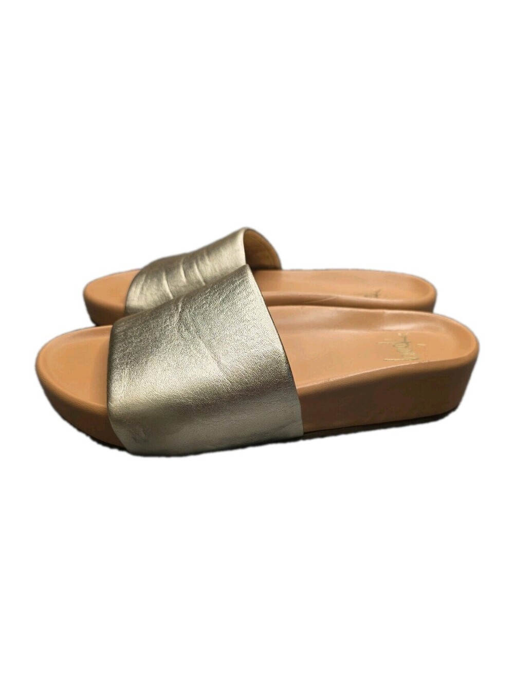beek Gallito Leather Slide Sandal Platinum Gold Women Size 7 Worn Once
